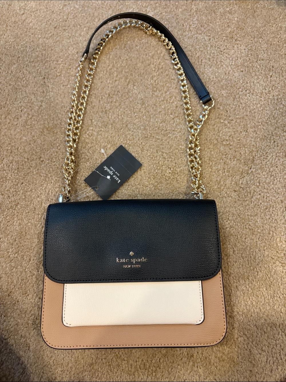 kate spade Black, Cream & Tan Leather Chain Shoulder Bag